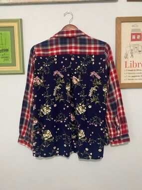U.S. Polo Assn. Red, Navy & Cream Plaid Button-Up with Floral Trim